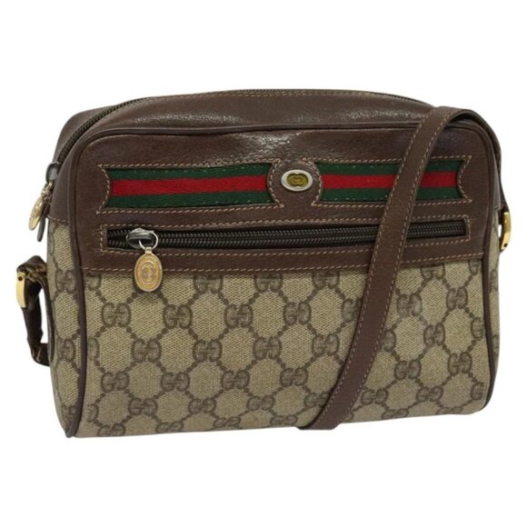 GUCCI GG Supreme Web Sherry Line Shoulder Bag PVC Beige Gold Auth - Picture 2 of 16